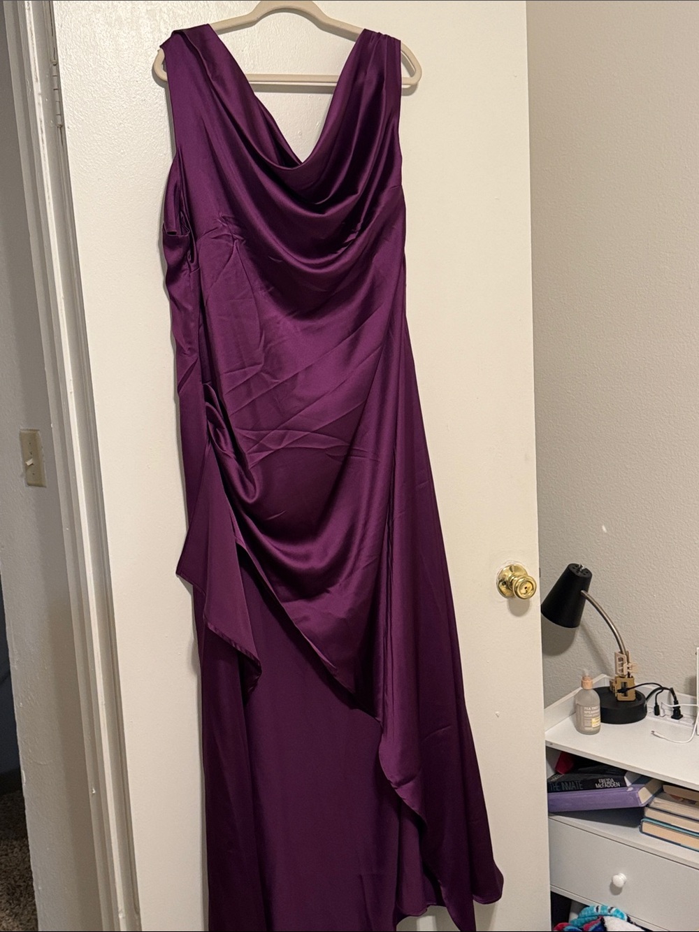 Fashion Nova Purple Satin Draped Maxi Dress